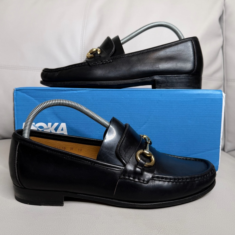 Bruno Magli Black Italian Leather Metal Gold Tone Ornament Men's Size 10